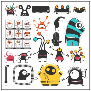 Sevimli Canavarlar üzerinde beyaz izole kümesi. 