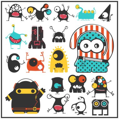 Sevimli Canavarlar üzerinde beyaz izole kümesi. 