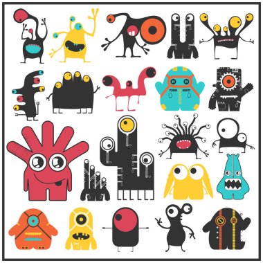 Sevimli Canavarlar üzerinde beyaz izole kümesi. 