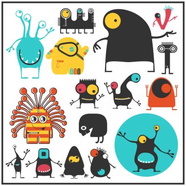 Sevimli Canavarlar üzerinde beyaz izole kümesi. 