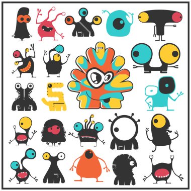 Sevimli Canavarlar üzerinde beyaz izole kümesi. 