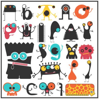 Sevimli Canavarlar üzerinde beyaz izole kümesi. 