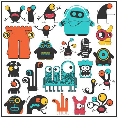 Sevimli Canavarlar üzerinde beyaz izole kümesi. 