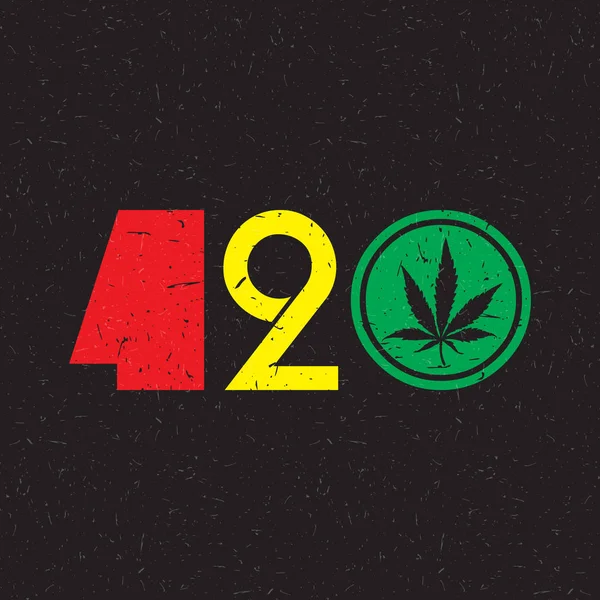 Testo 420 con foglia di cannabis su strisce colorate e forme grunge  . — Vettoriale Stock