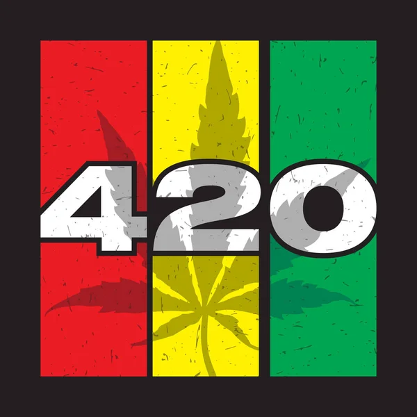 Text 420 with cannabis leaf on color strips and grunge shapes . — Stock Vector