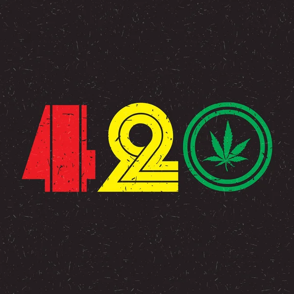 Texto 420 con hoja de cannabis en tiras de color y formas grunge  . — Archivo Imágenes Vectoriales