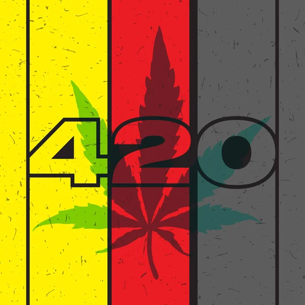 Texte 420 avec feuille de cannabis sur bandes de couleur et formes grunge  . — Image vectorielle