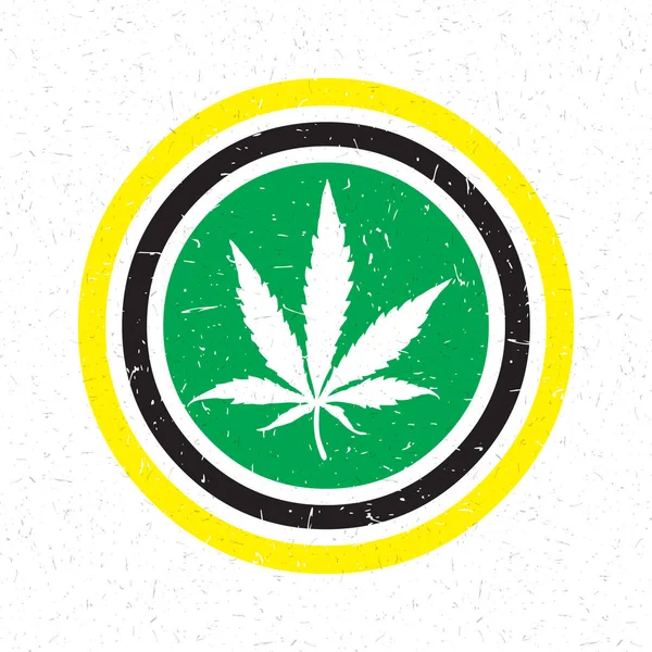 Foglia di cannabis su grunge colore sfondo cerchio . — Vettoriale Stock
