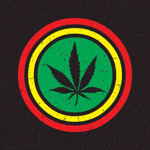 Foglia di cannabis su grunge rastafariano sfondo cerchio . — Vettoriale Stock