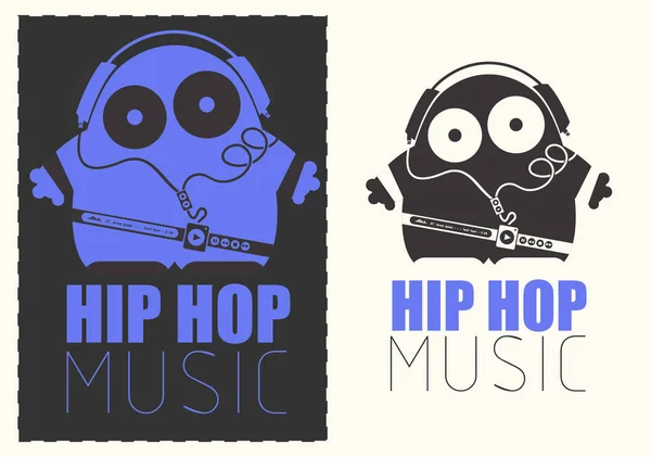 Müzik çalar dinlemek Hip Hop müzik kulaklık ile komik canavar. — Stok Vektör