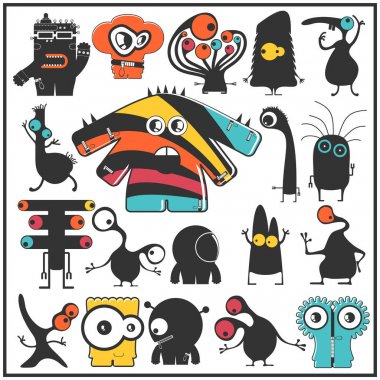 Sevimli Canavarlar üzerinde beyaz izole kümesi. 