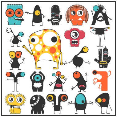 Sevimli Canavarlar üzerinde beyaz izole kümesi. 