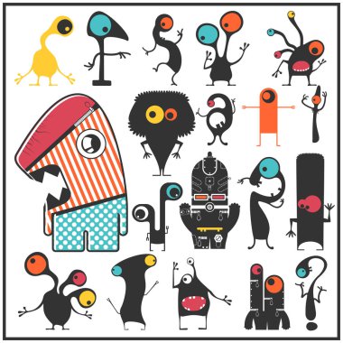 Sevimli Canavarlar üzerinde beyaz izole kümesi. 