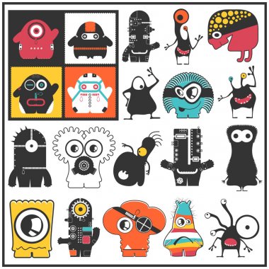 Sevimli Canavarlar üzerinde beyaz izole kümesi. 