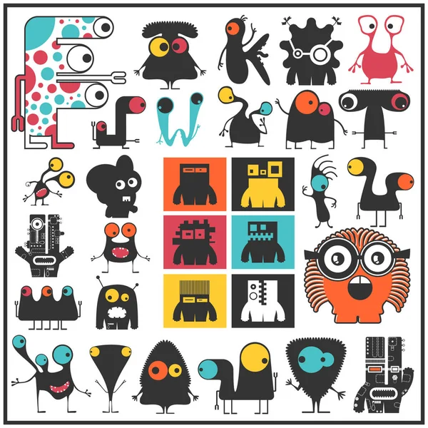 Sevimli Canavarlar üzerinde beyaz izole kümesi. 