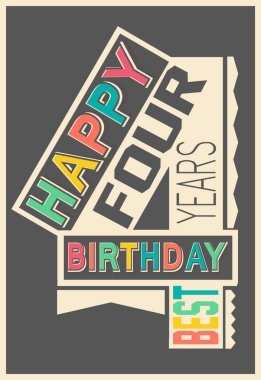 Retro yazı tipi siyah arka plan üzerine şık Happy birthday hediye kart. 