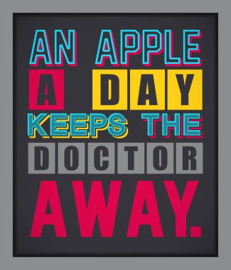 Bir elma bir gün uzak doktor tutar. İlham motivasyonel teklif. Vintage renk yazı tipi