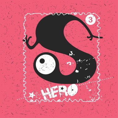 Grunge şekillerle komik canavar.