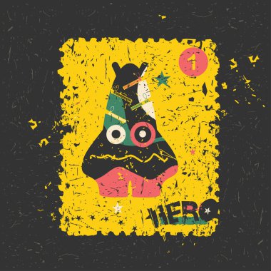 Grunge şekillerle komik canavar.