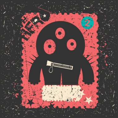 Grunge şekillerle komik canavar.