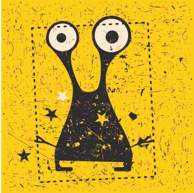 Grunge şekillerle komik canavar.