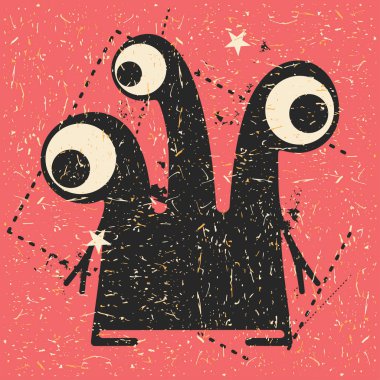 Grunge şekillerle komik canavar.