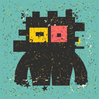 Grunge şekillerle komik canavar.