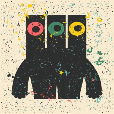 Grunge şekillerle komik canavar.