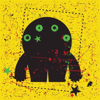Grunge şekillerle komik canavar.