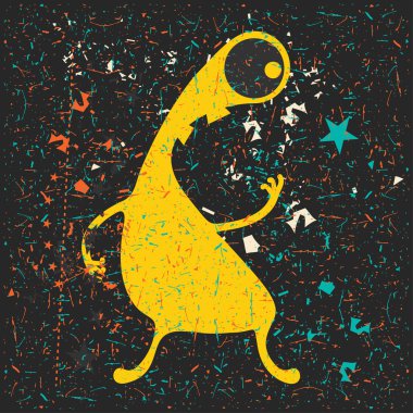 Grunge şekillerle komik canavar.