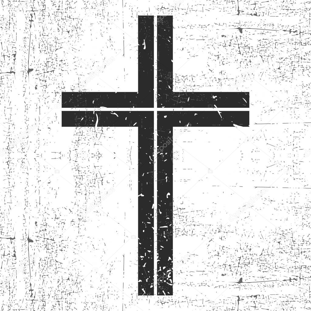 Black cross with grunge shapes isolated on white