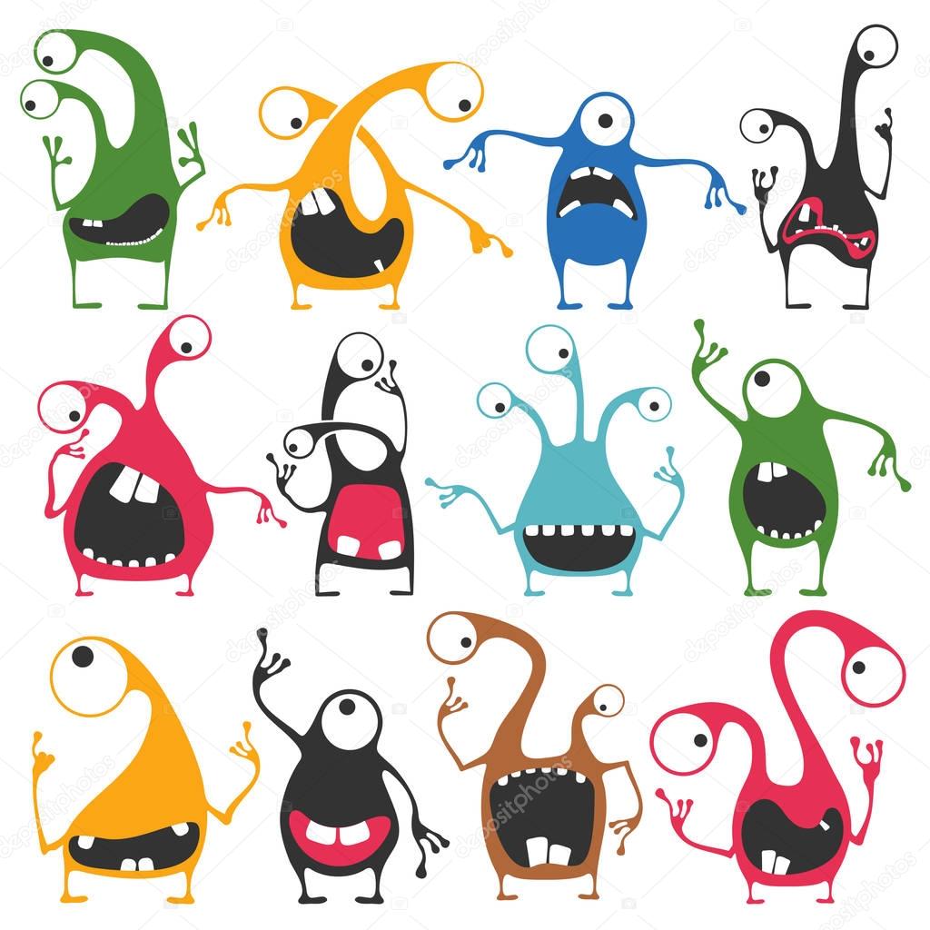 Set of twelve cute monsters 