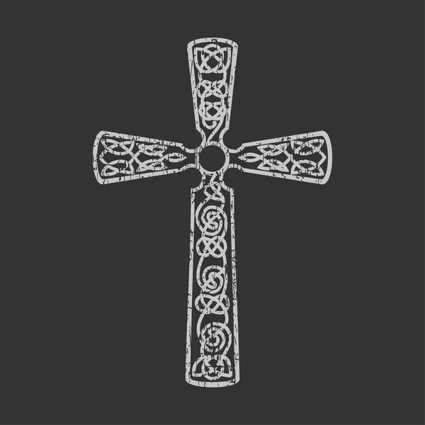 Croix grise sur fond noir grunge . — Image vectorielle
