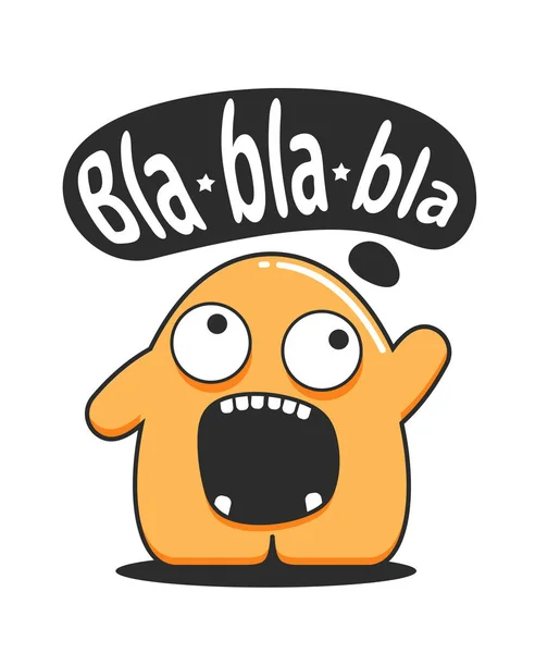 Roztomilý člověk stojící s textem zprávy cloud "bla bla bla" izolované na bílém. — Stockový vektor