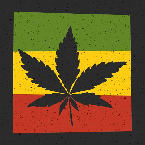 Hoja de cannabis en la bandera rastafari grunge . — Vector de stock