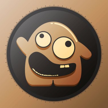 Tatlı parlak kahverengi canavar ilginç duygu ile siyah daire. 