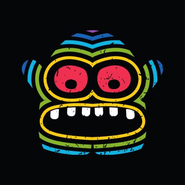 Renkli şeritler ve siyah grunge arka plan üzerinde deli duygu ile komik canavar.