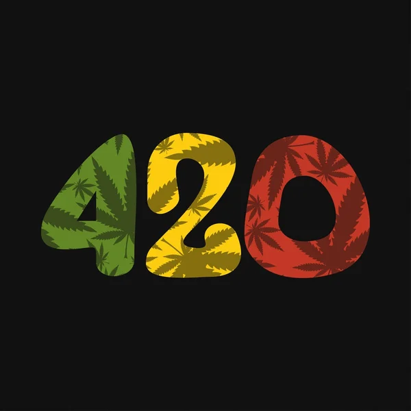 Texto en color 420 con hoja de cannabis — Vector de stock