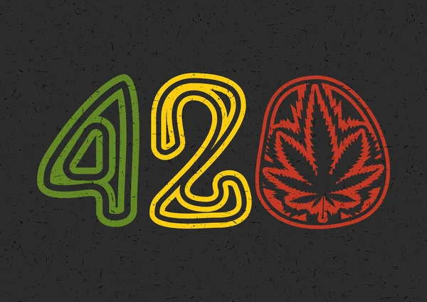 Texto de cor 420 com folha de cannabis — Vetor de Stock