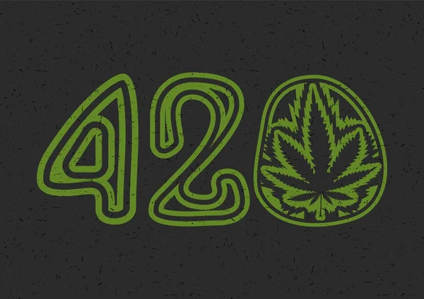 Texto verde 420 com folha de cannabis — Vetor de Stock