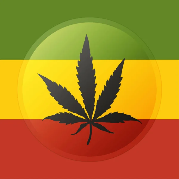 Cannabisblatt im Kreis auf rastafarischer Flagge. — Stockvektor