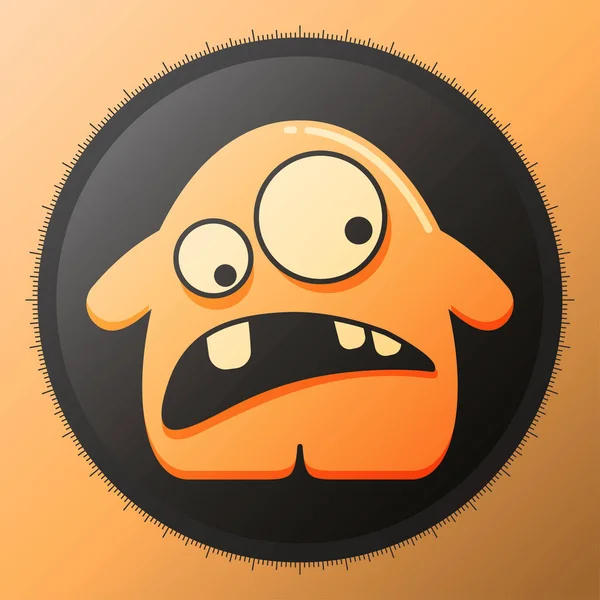 Mignon monstre orange brillant en cercle noir avec une émotion intéressante . — Image vectorielle