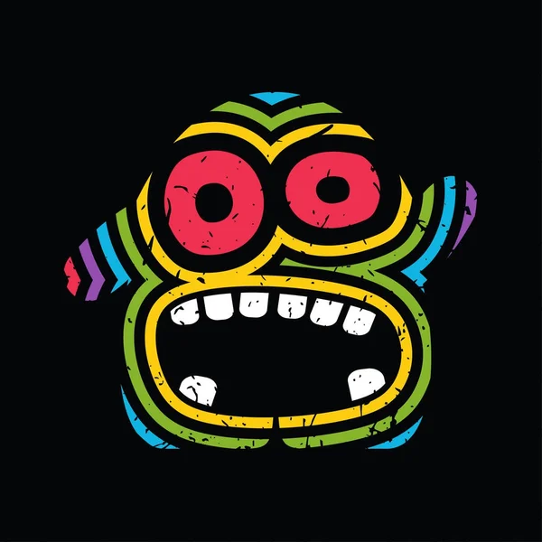 Funny monster met kleur strips en gek emotie op zwarte grunge achtergrond. — Stockvector