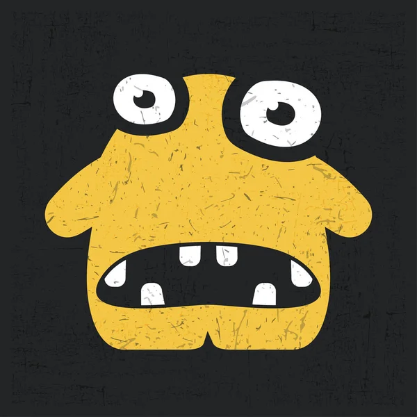 Yellow monster on black grunge background — Stock Vector