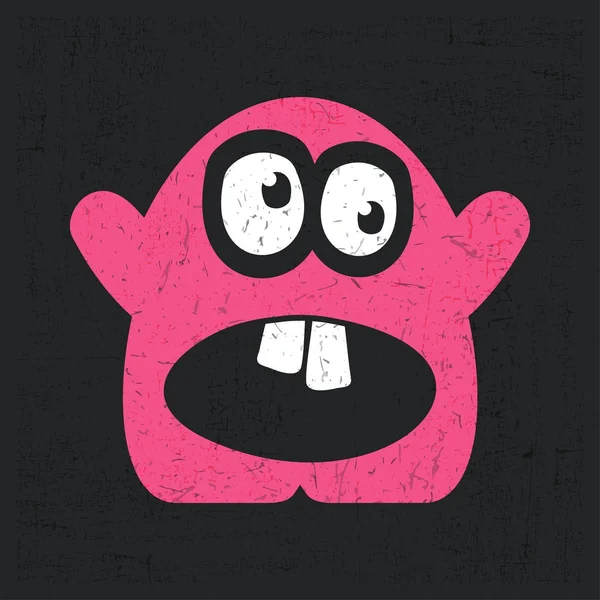 Pink monster on black grunge background — Stock Vector