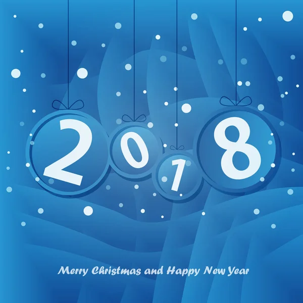 Weihnachtskugeln mit den Jahreszahlen 2018 auf blauem Hintergrund.. Vektor-Illustration — Stockvektor