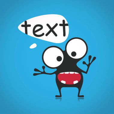 Duygu ve bluebackground, sohbet bulut ile komik siyah canavar illüstrasyon karikatür.