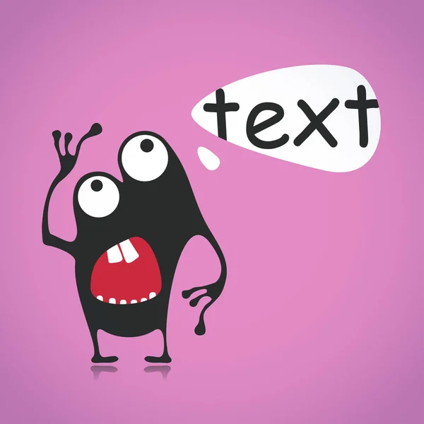 Grappige Zwarte Monster Met Emoties Chat Cloud Roze Achtergrond Cartoon — Stockvector