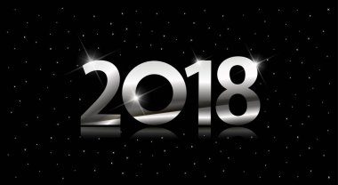 2018. gümüş numaraları ve kar taneleri ile mutlu yeni yıl kartı.  