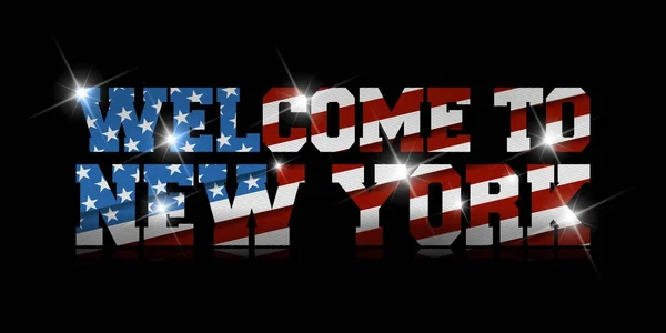 Inscription Bienvenue New York Avec Drapeau Américain Intérieur Sur Fond — Image vectorielle